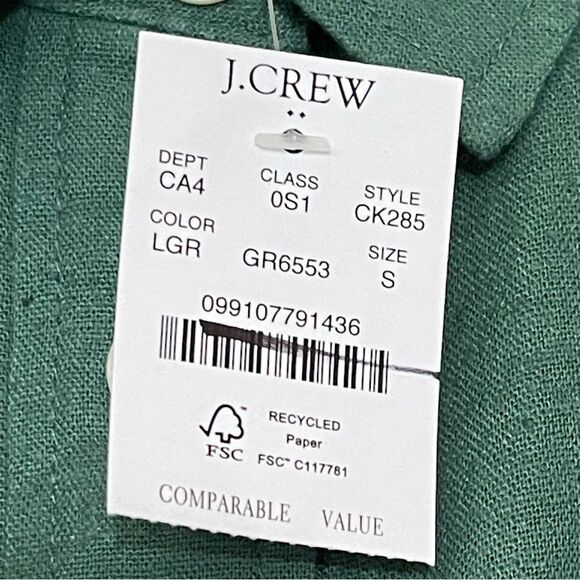 J Crew Factory Linen Blend Belted Mini Shirtdress Size Small Lamppost Green NWT - Picture 10 of 13